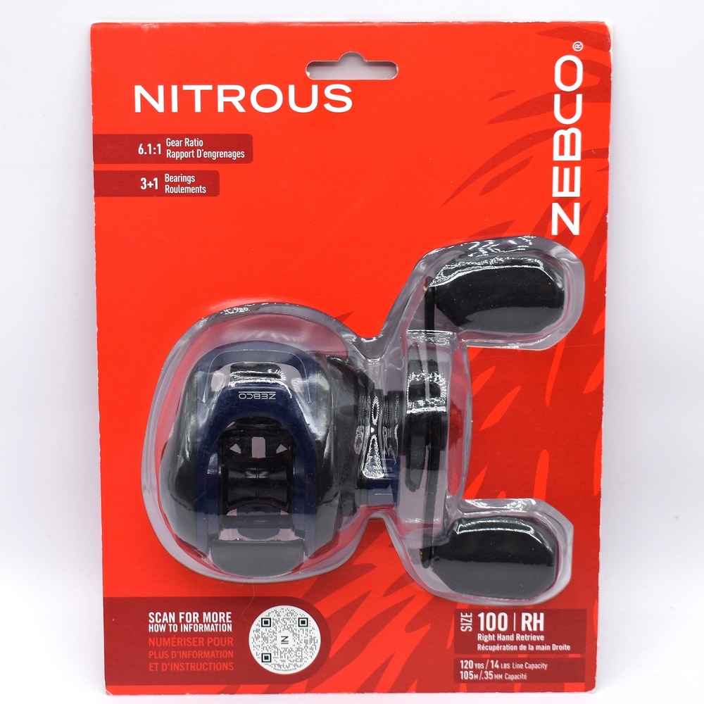 Zebco Nitrous 100‎ RH Baitcast Fishing Reel 6.1:1 3+1 Bearings Blue Black NEW